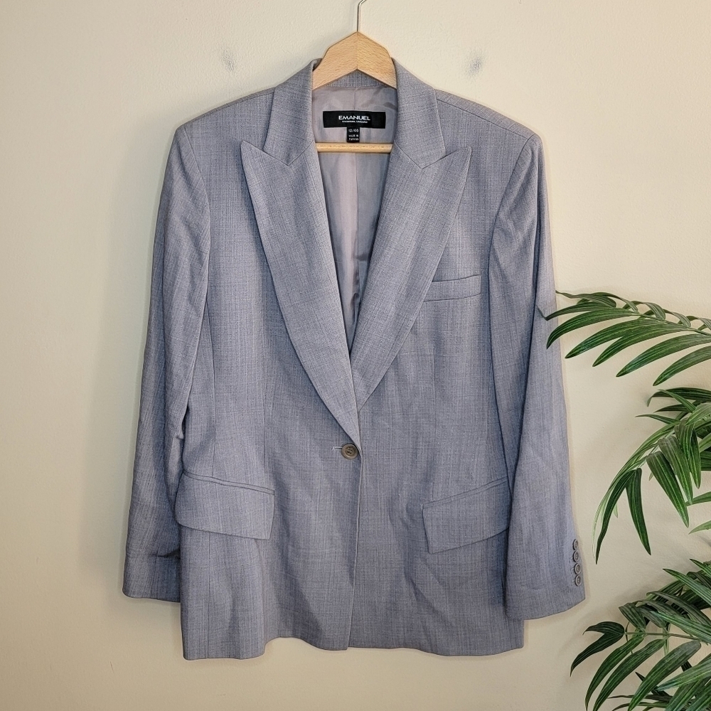 EMANUEL Emanuel Ungaro | Gray Silver Pinstriped Long Blazer Wool Blend